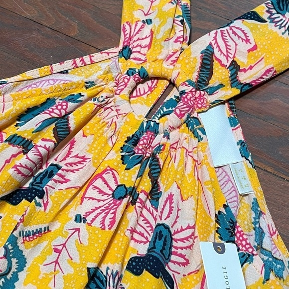 Maeve Anthropologie Mica Tropical Yellow Floral Sleeveless fun soft Halter top - Picture 2 of 11